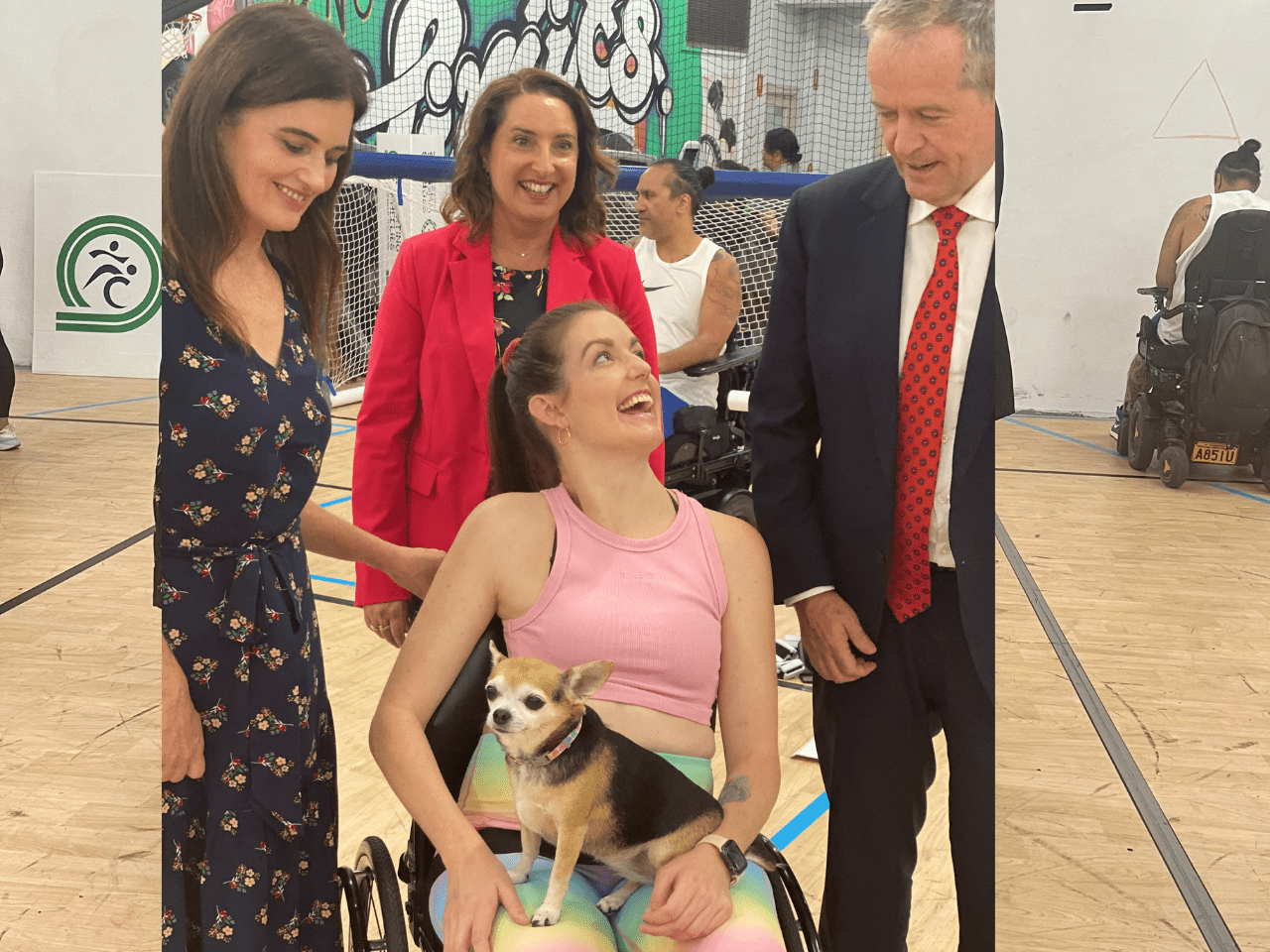 Bill Shorten visiting Sporting Wheelies with our member Sam and Amanda Mather and Ali France