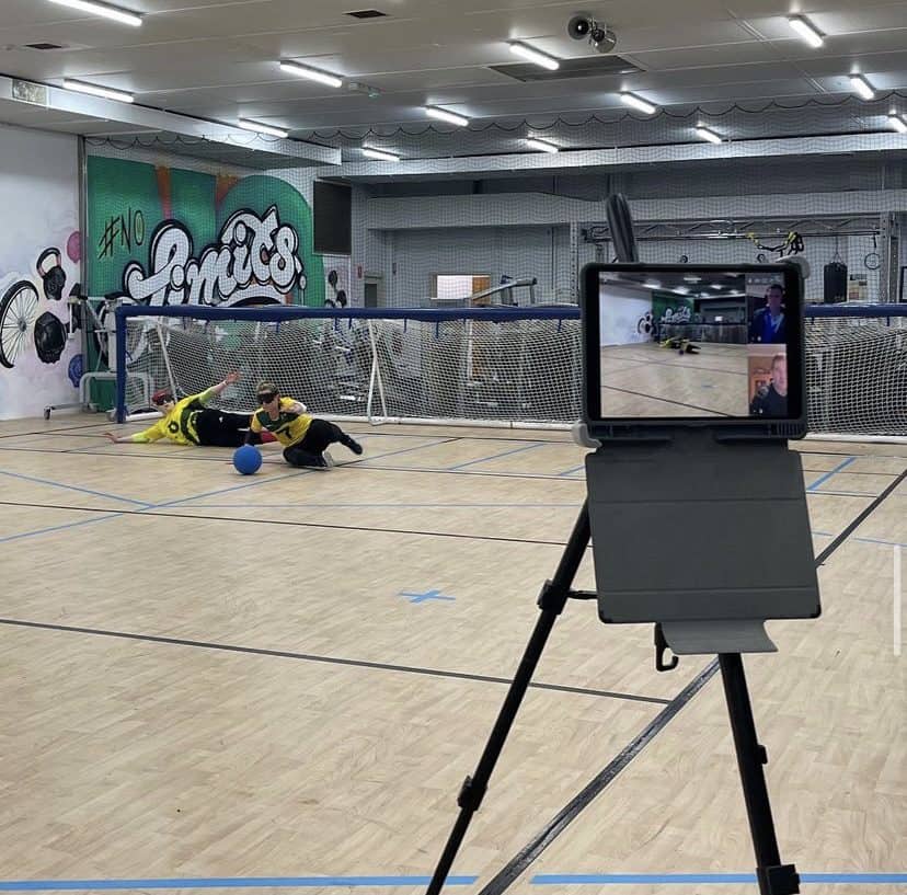 Australian Paralympians train for goalball over a virtual meeting.